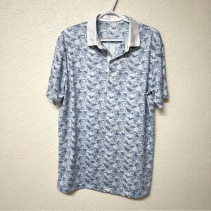 Boston Scott Polo Shirt Mens Blue Camo Print Golf Performance UPF Stretch Sz M